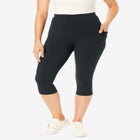 Stretch-Cotton Knit Pull-On Pocket Capri Leggings image number null