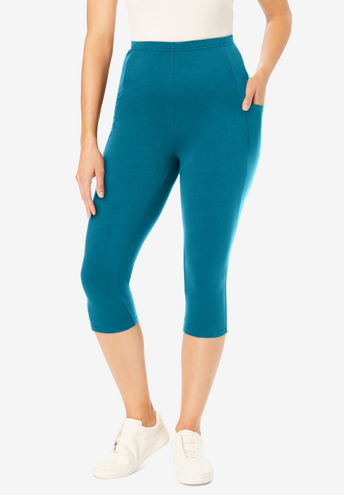 Stretch-Cotton Knit Pull-On Pocket Capri Leggings image number 0