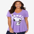 Peanuts Purple Snoopy V-Neck Point Hem Tee image number null