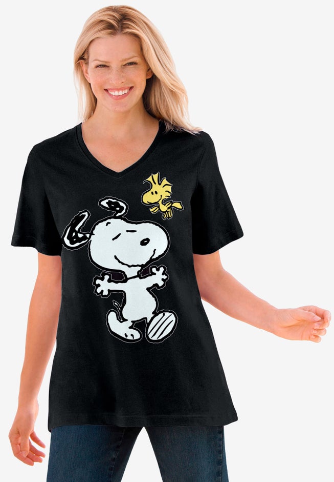 Peanuts Black Snoopy Woodstock V-neck Tee image number null