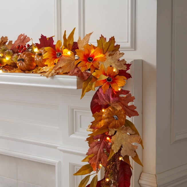 6-ft. Pre-lit Harvest Daisy Garland image number 0
