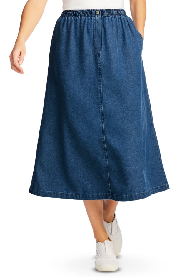 7-Day Elastic-Waist All-Cotton Pull-On Denim Jeans Skirt image number 2