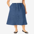 7-Day Elastic-Waist All-Cotton Pull-On Denim Jeans Skirt image number null