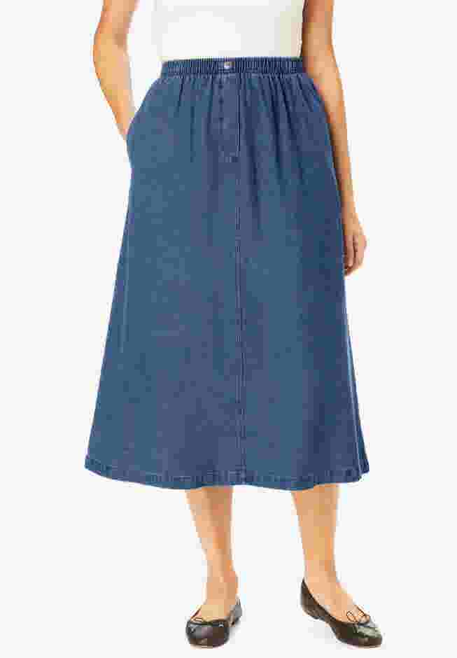7-Day Elastic-Waist All-Cotton Pull-On Denim Jeans Skirt image number 0