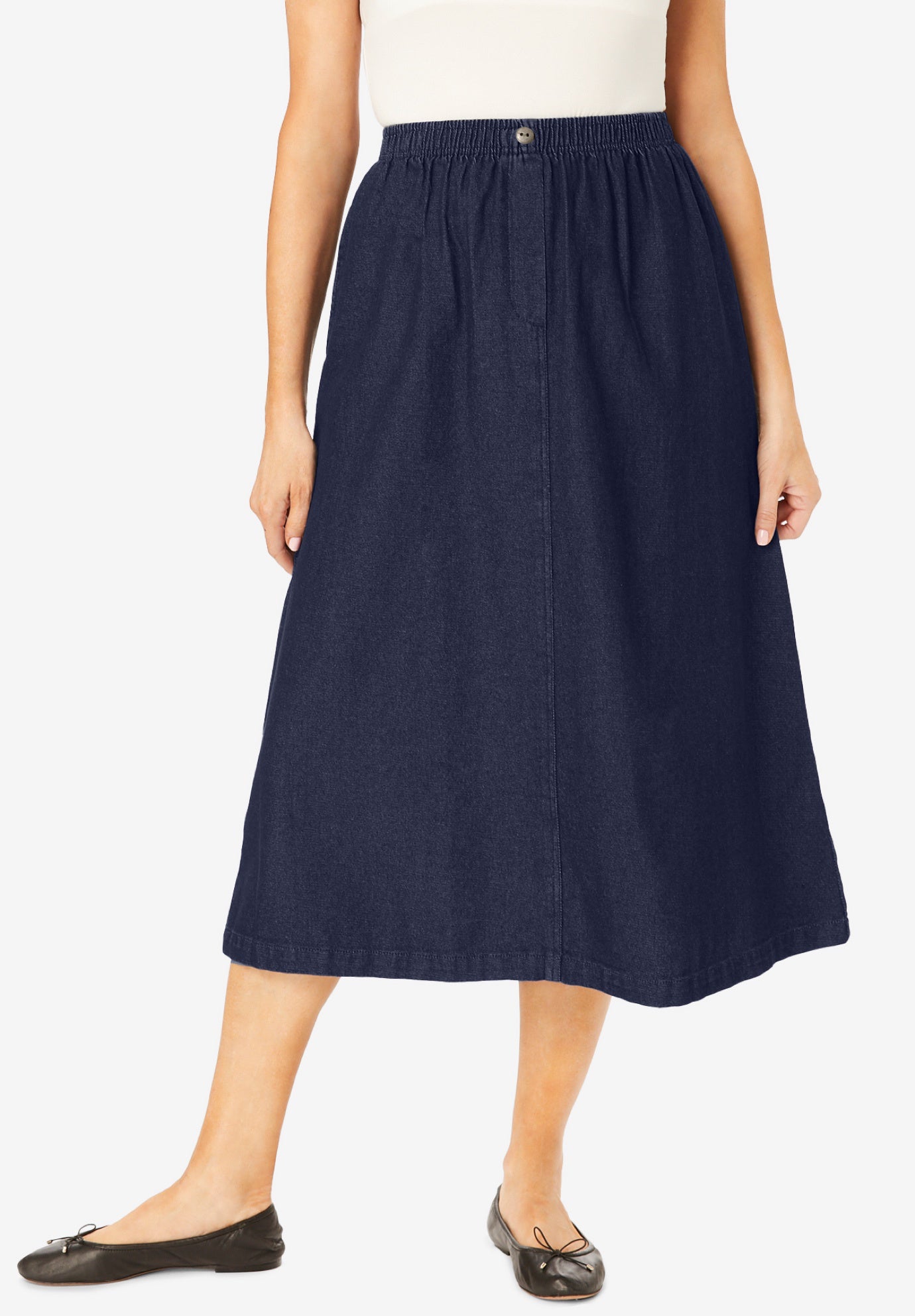 7-Day Elastic-Waist All-Cotton Pull-On Denim Jeans Skirt image number 0