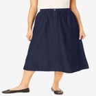 7-Day Elastic-Waist All-Cotton Pull-On Denim Jeans Skirt image number null