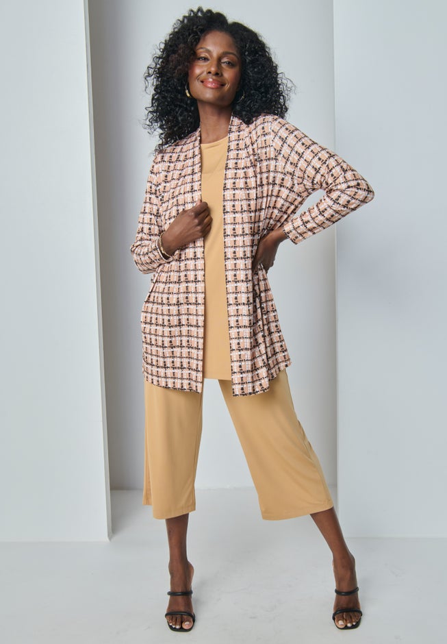 Stretch Knit Open Front Knit Topper image number 1