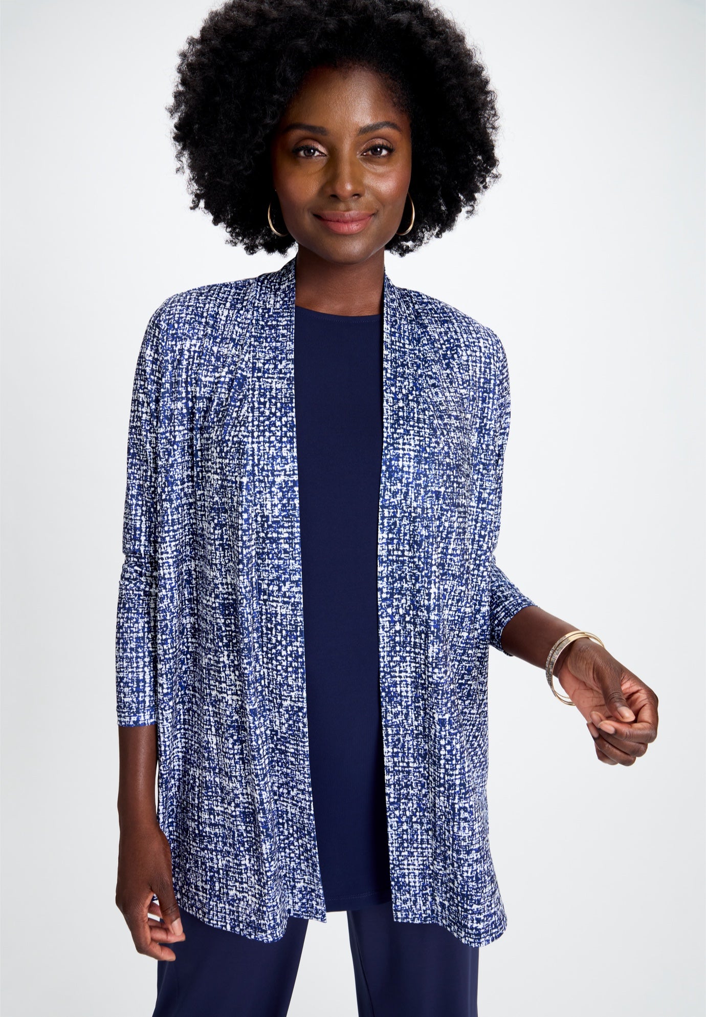 Stretch Knit Open Front Knit Topper image number 0