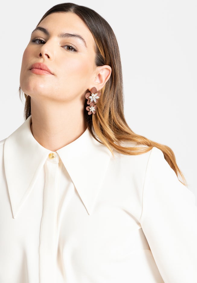 Two Tier Metal Floral Earrings image number 0