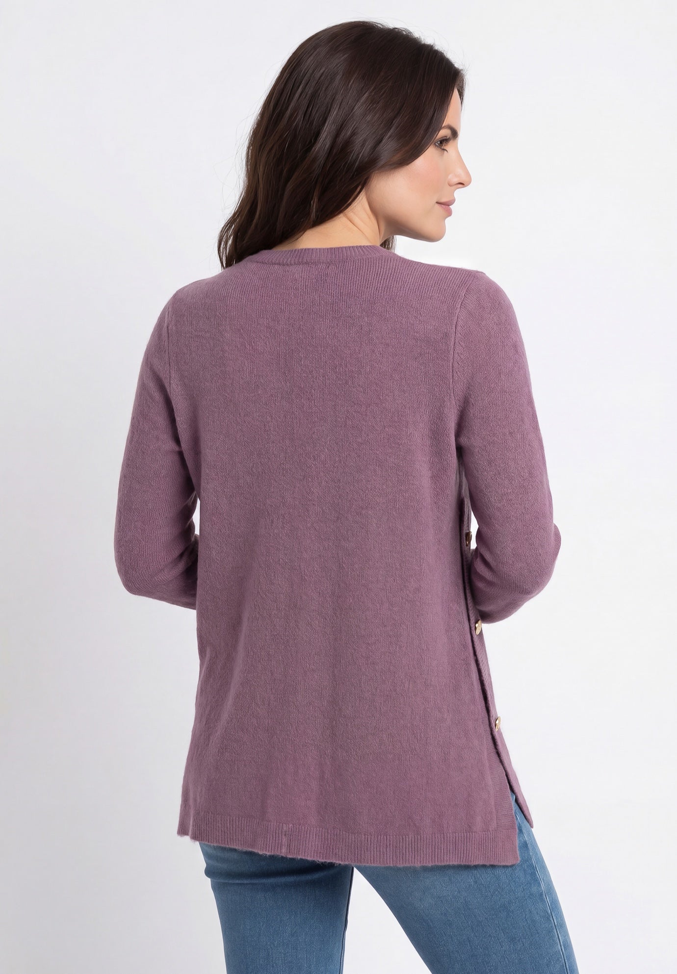Stretch Scoop Neck Curved Hem With Buttons Pullover Sweater image number 1