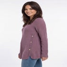 Stretch Scoop Neck Curved Hem With Buttons Pullover Sweater image number 2
