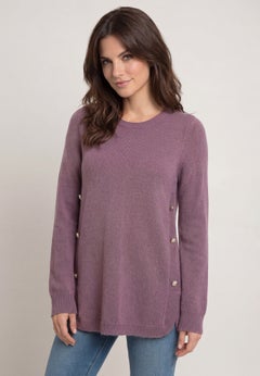 Stretch Scoop Neck Curved Hem With Buttons Pullover Sweater