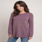 Stretch Scoop Neck Curved Hem With Buttons Pullover Sweater image number 0
