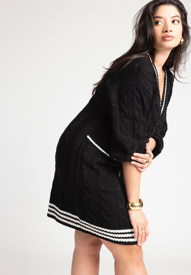 Cardigan Sweater Dress With Stripe Detail image number 2
