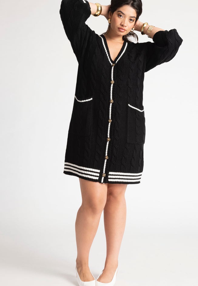 Cardigan Sweater Dress With Stripe Detail image number 0