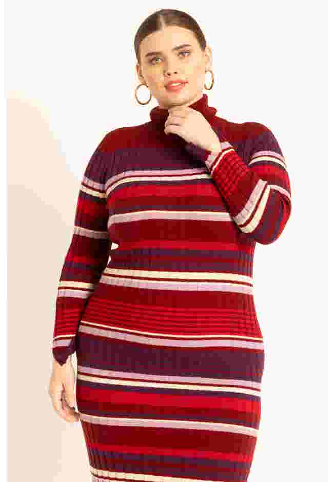 Striped Turtleneck Sweater Dress image number 1