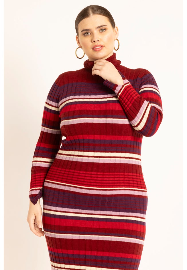 Striped Turtleneck Sweater Dress image number 1