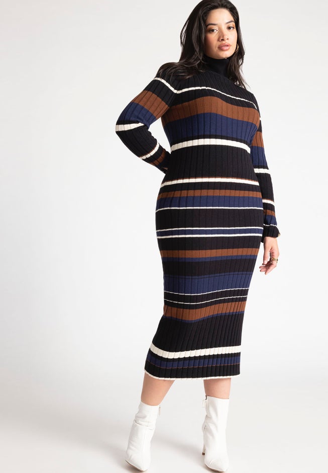 Striped Turtleneck Sweater Dress image number 0