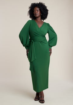 Cross-Front Belted Knit Midi Dress