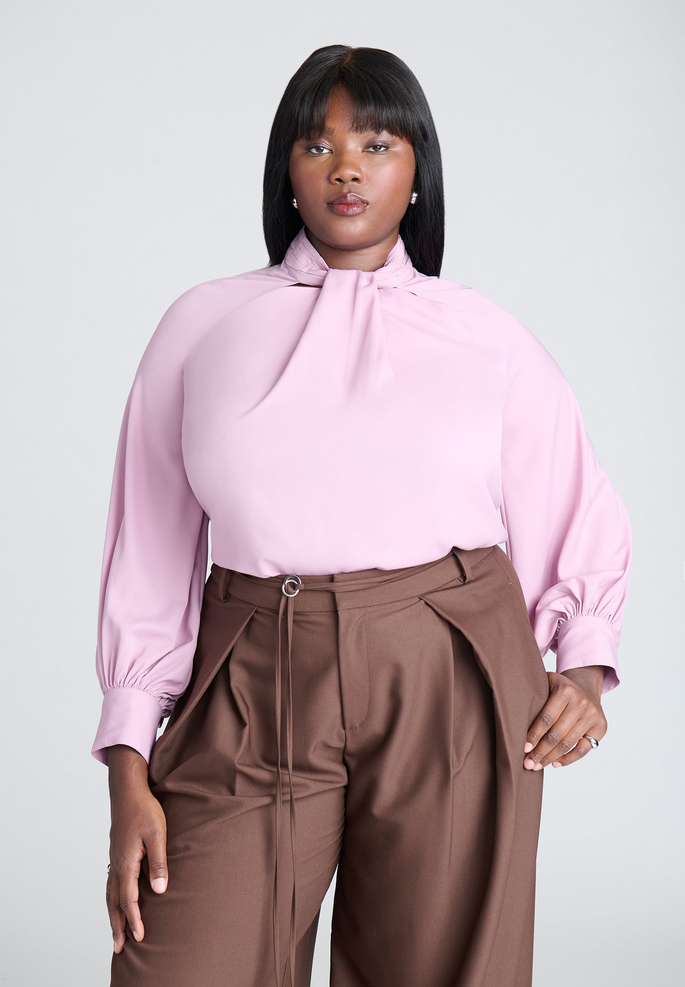 Neck Tie Top With Cut Outs image number 0