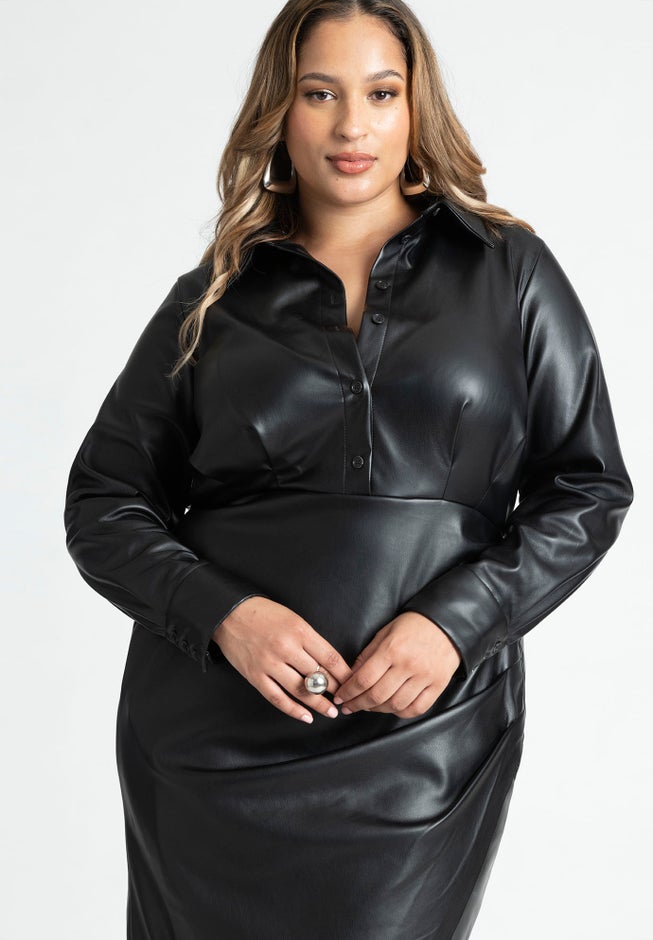 Leather Wrap Dress With Collar image number 3