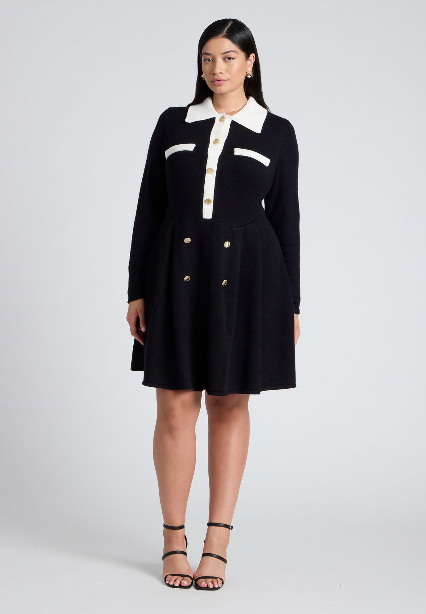 Collared Sweater Dress With Buttons image number 1