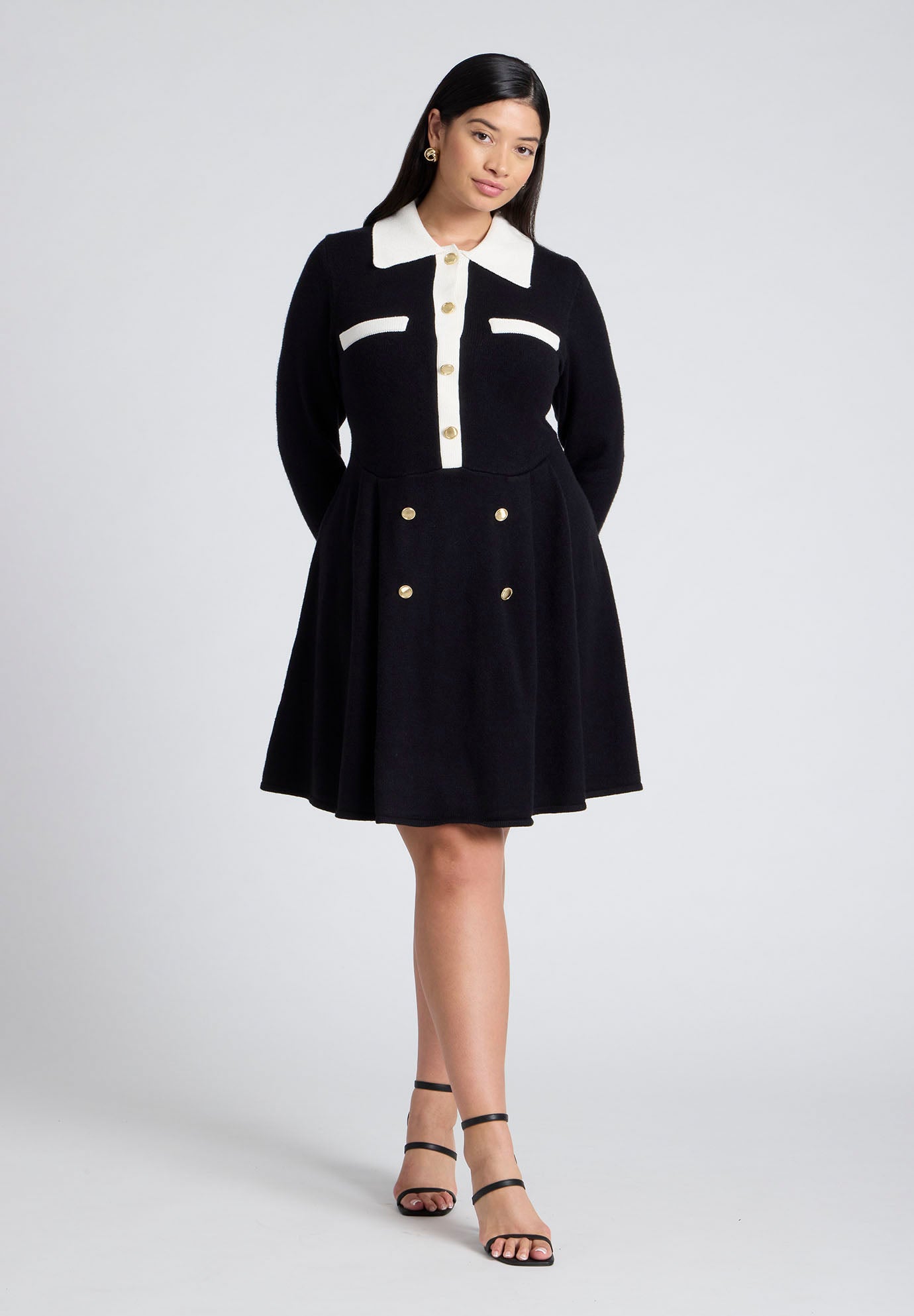 Collared Sweater Dress With Buttons image number 0
