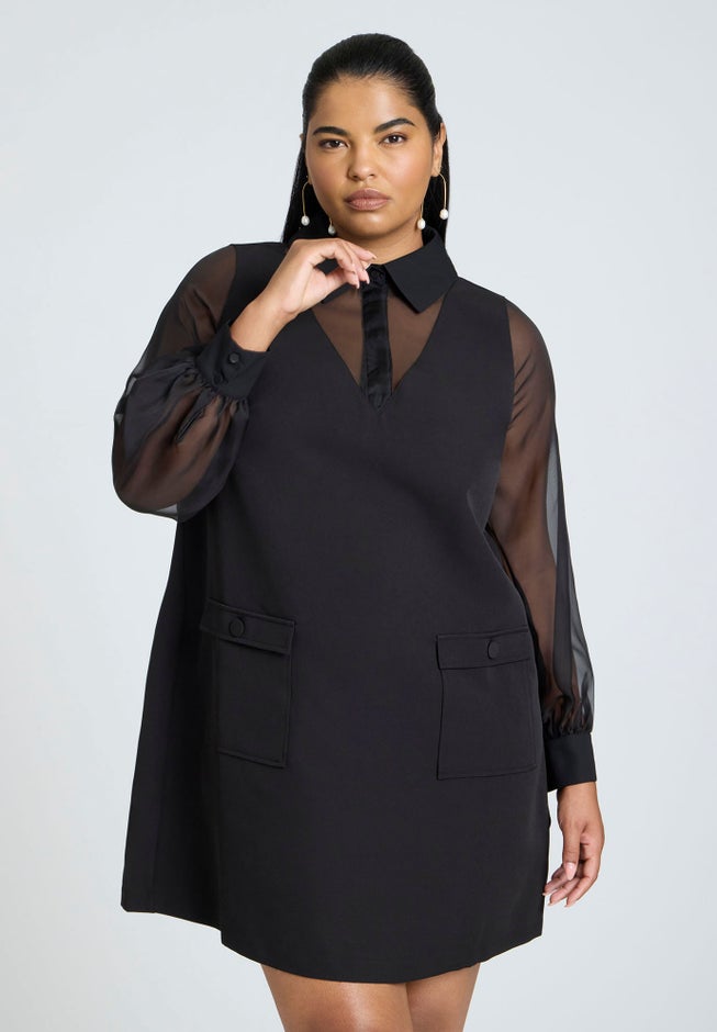 Sheer Sleeve Shirt Dress image number 2