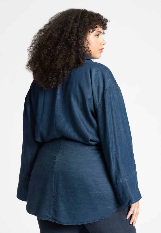 Barkwood x ELOQUII Chambray Tunic With Waist Ties image number 1