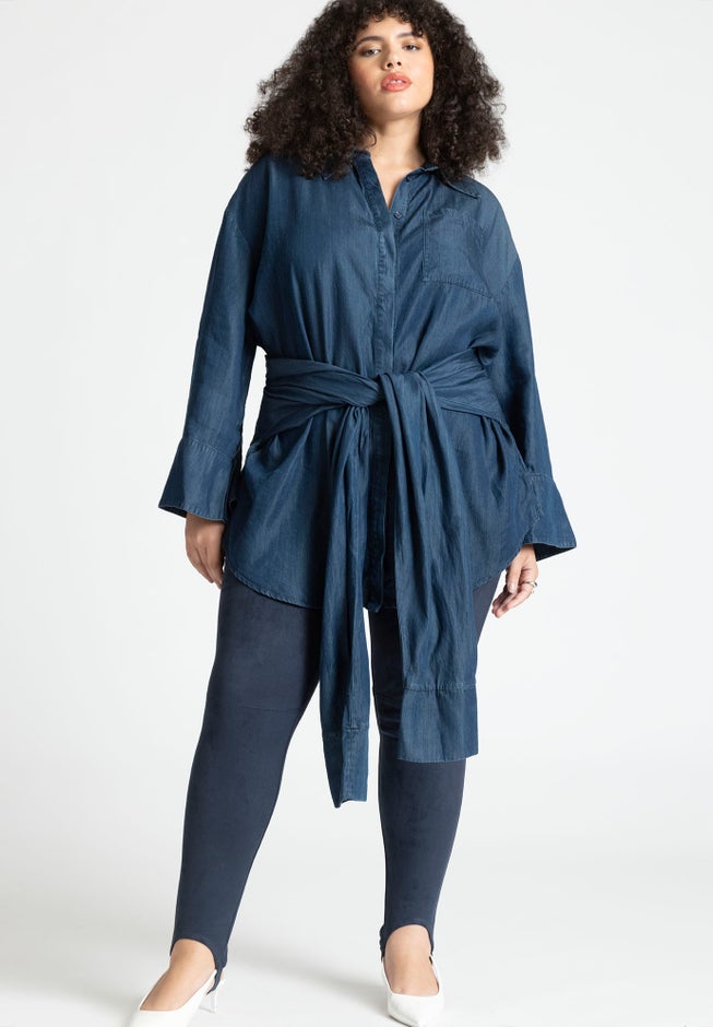 Barkwood x ELOQUII Chambray Tunic With Waist Ties image number 2