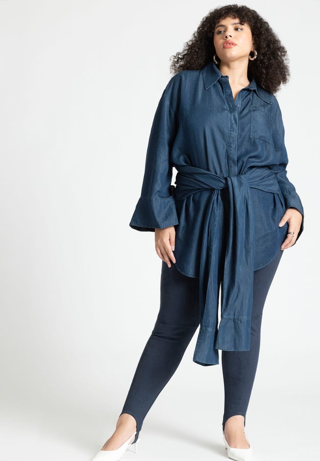 Barkwood x ELOQUII Chambray Tunic With Waist Ties image number 3