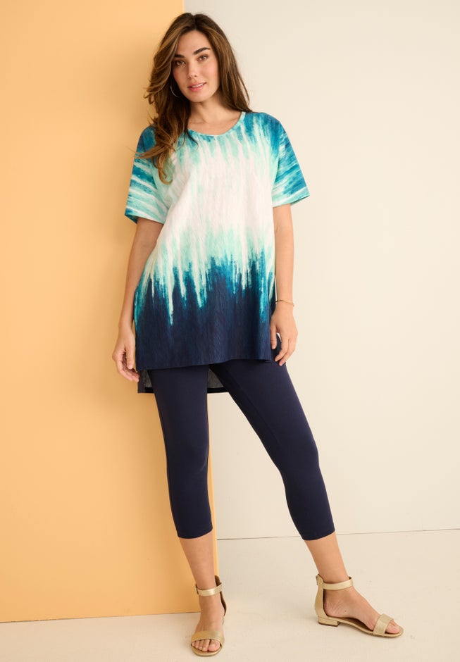 Plus Size Printed Slub Tunic Top image number 1