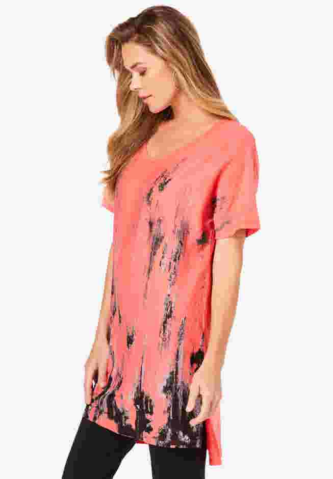 Plus Size Printed Slub Tunic Top image number 2