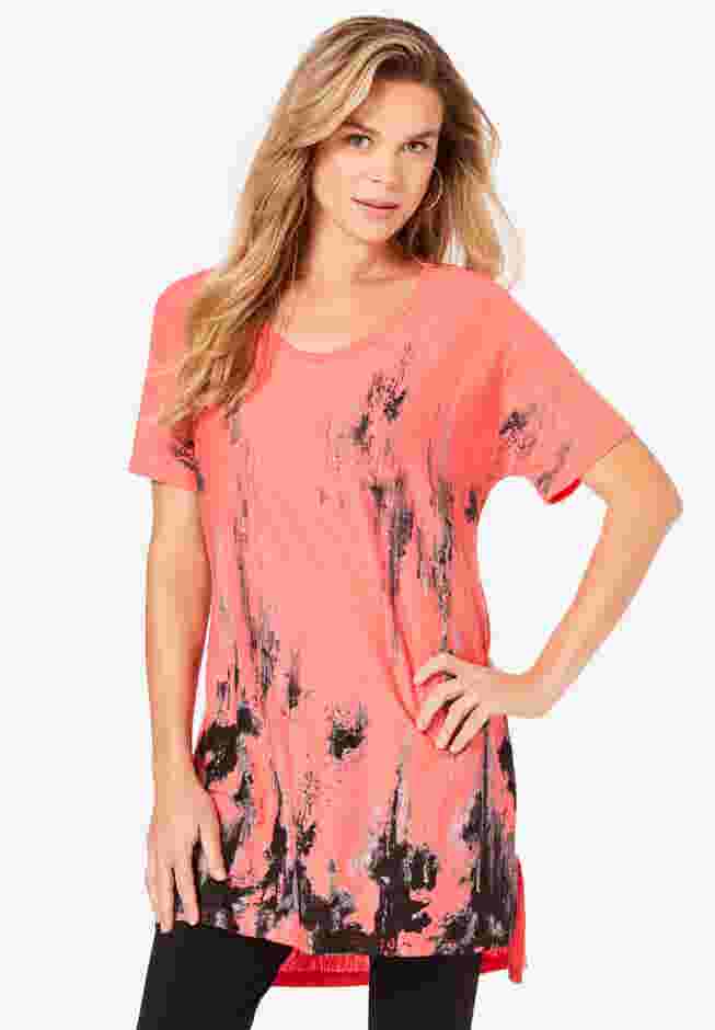 Plus Size Printed Slub Tunic Top image number 0