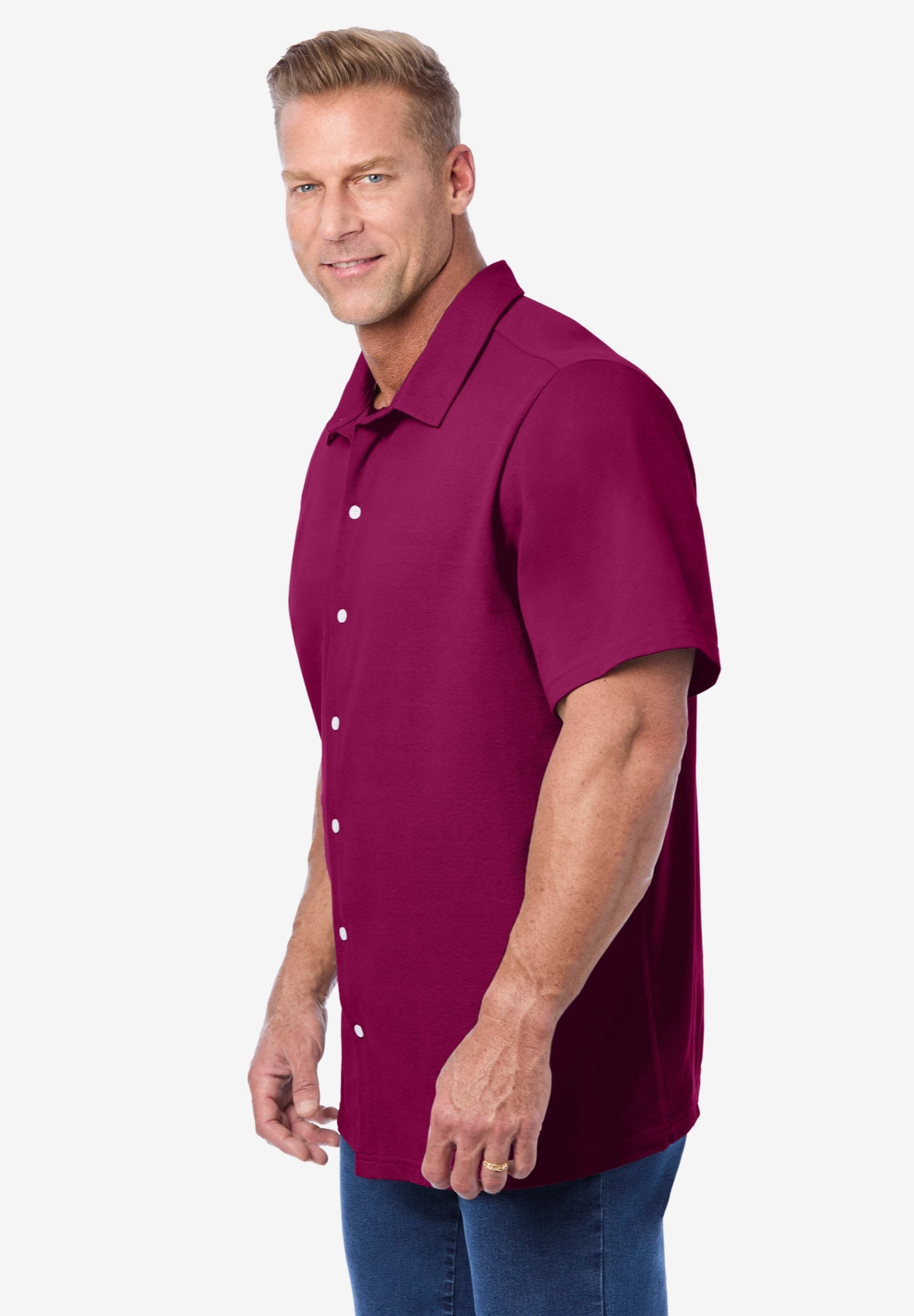 Lightweight Stretch Mesh Piqué Button Down Shirt image number 2