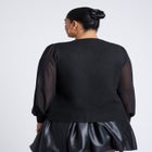 Sheer Sleeve V-Neck Sweater image number null