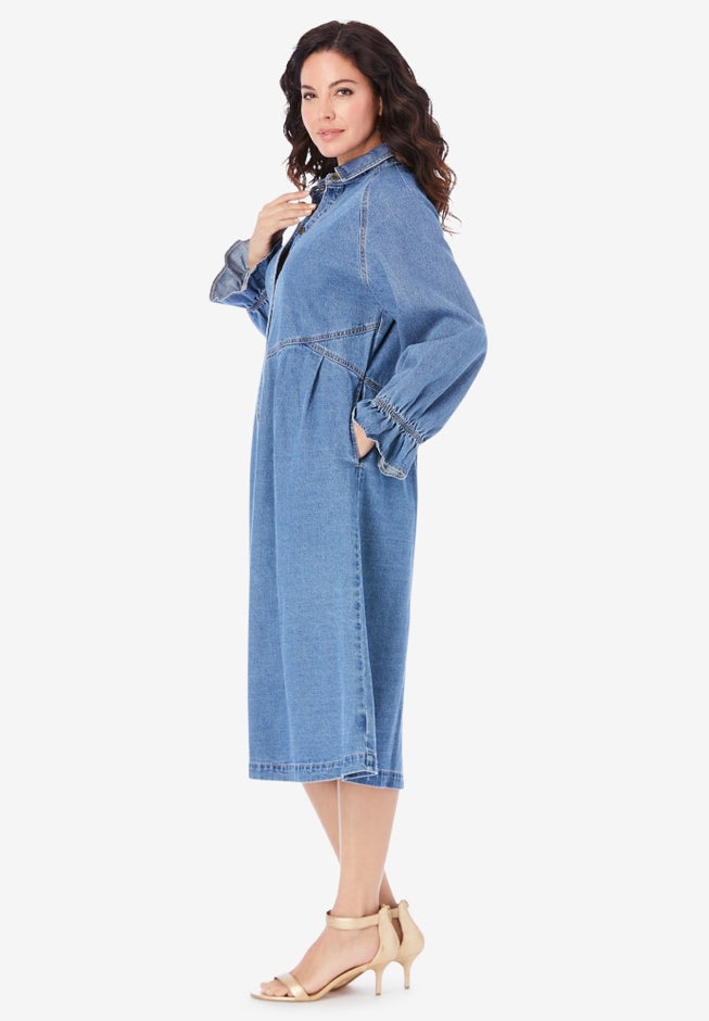 Button Front Denim Dress image number null