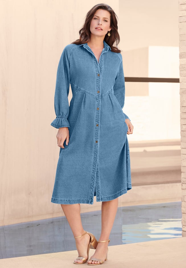 Button Front Denim Dress image number null