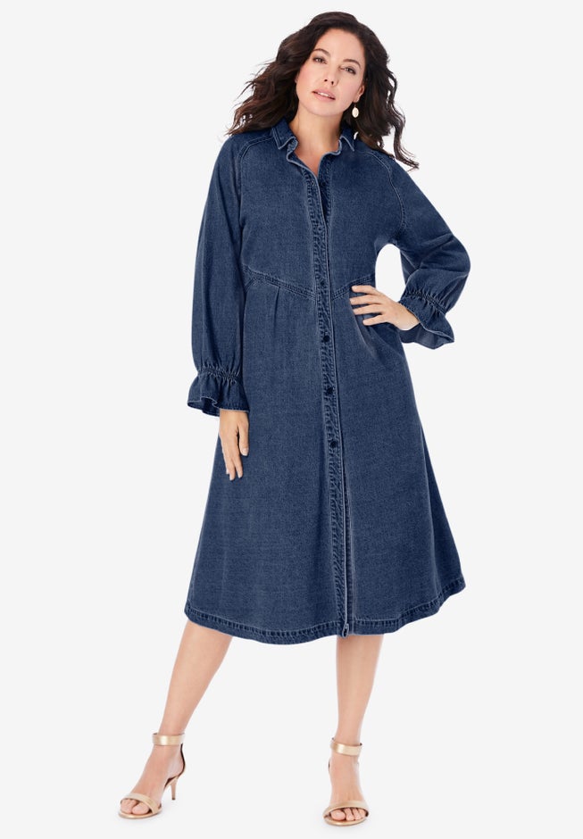 Button Front Denim Dress image number null