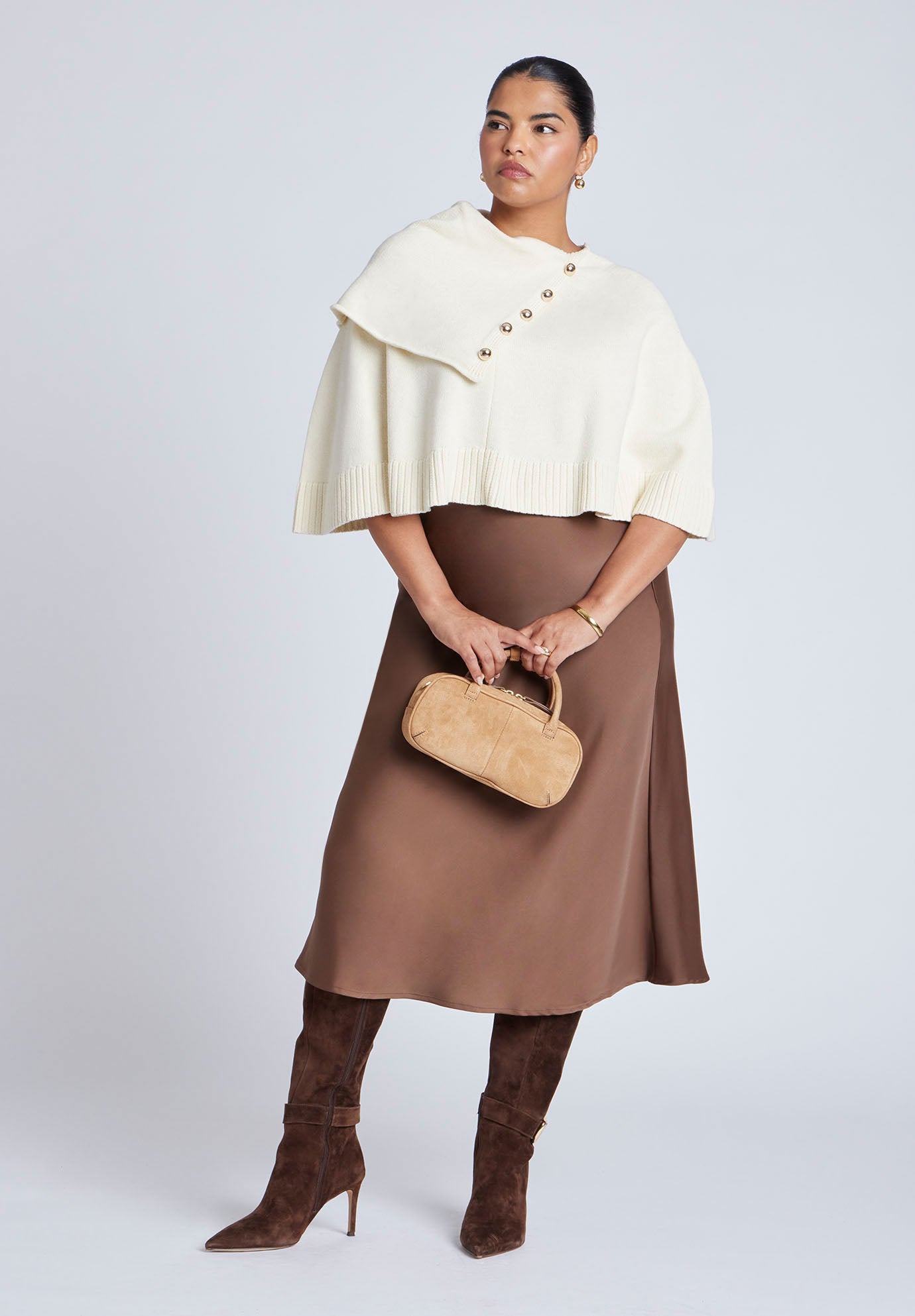 Button Detail Sweater Poncho image number 3