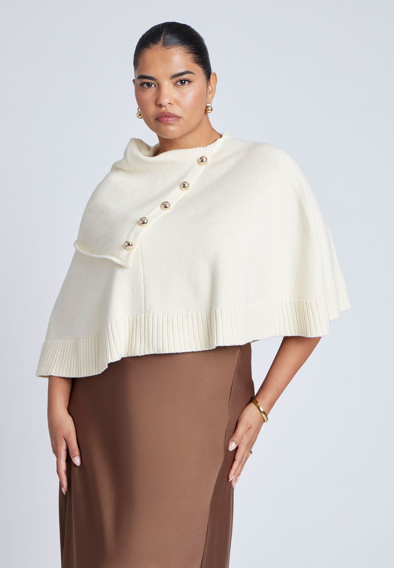 Button Detail Sweater Poncho image number 0