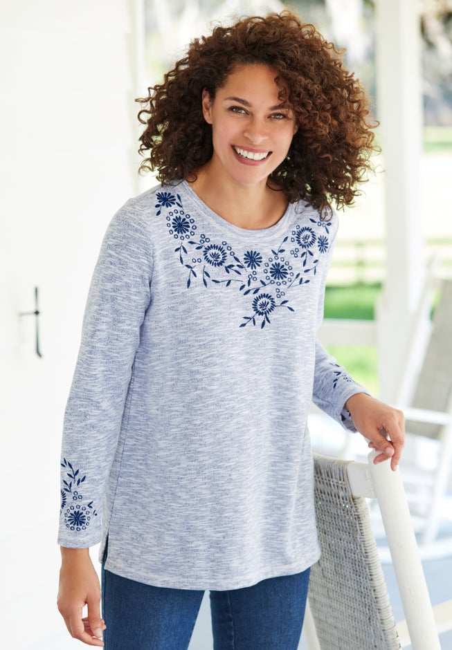 Floral Embroidered Sweatshirt Tee image number 6