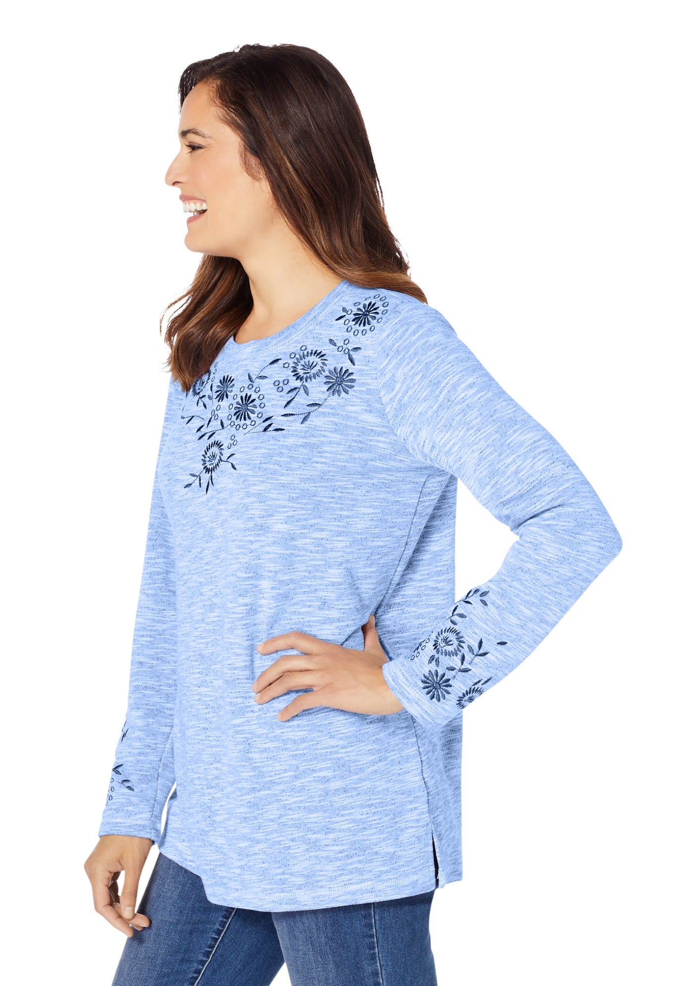 Floral Embroidered Sweatshirt Tee image number 2