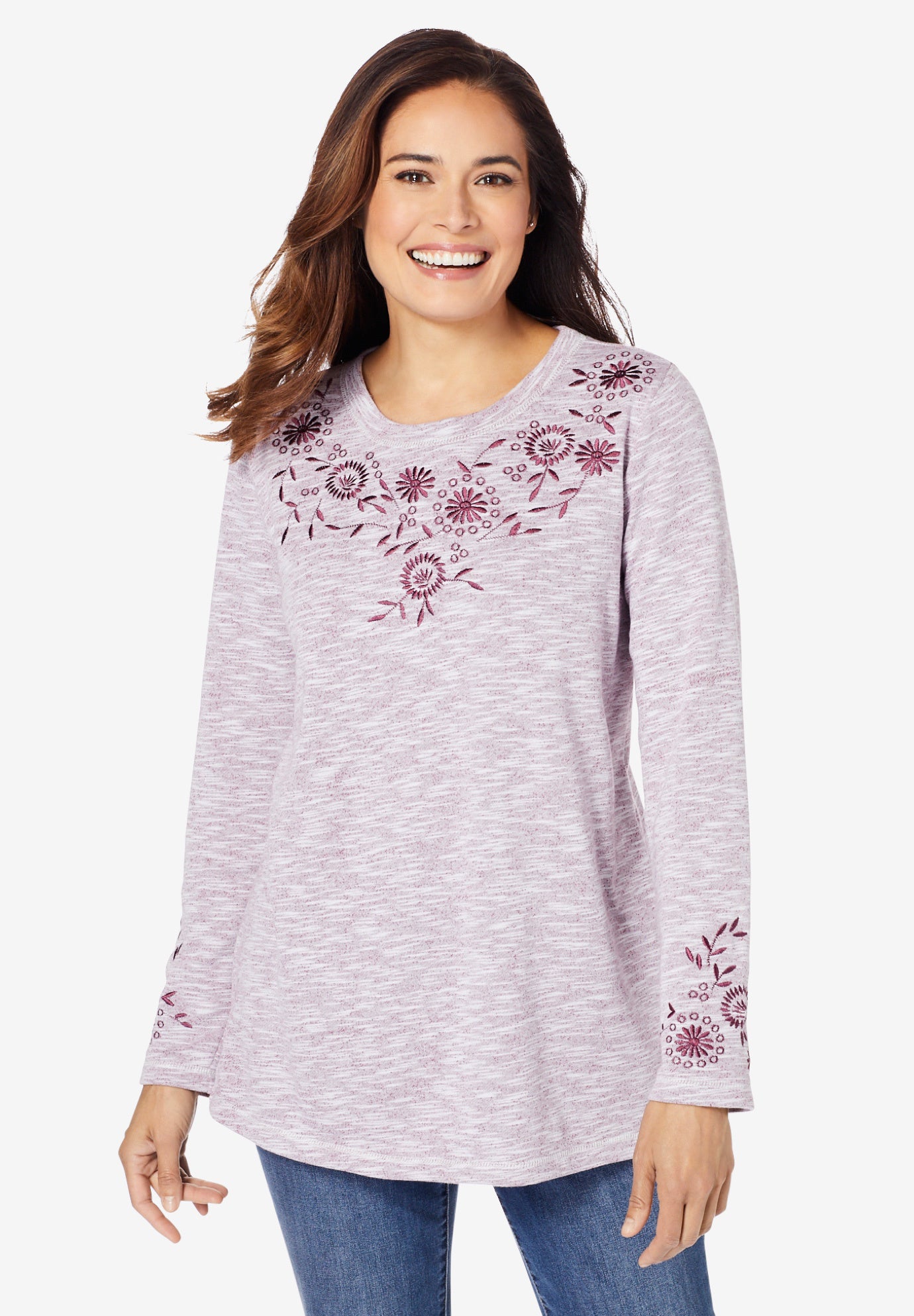 Floral Embroidered Sweatshirt Tee image number 0