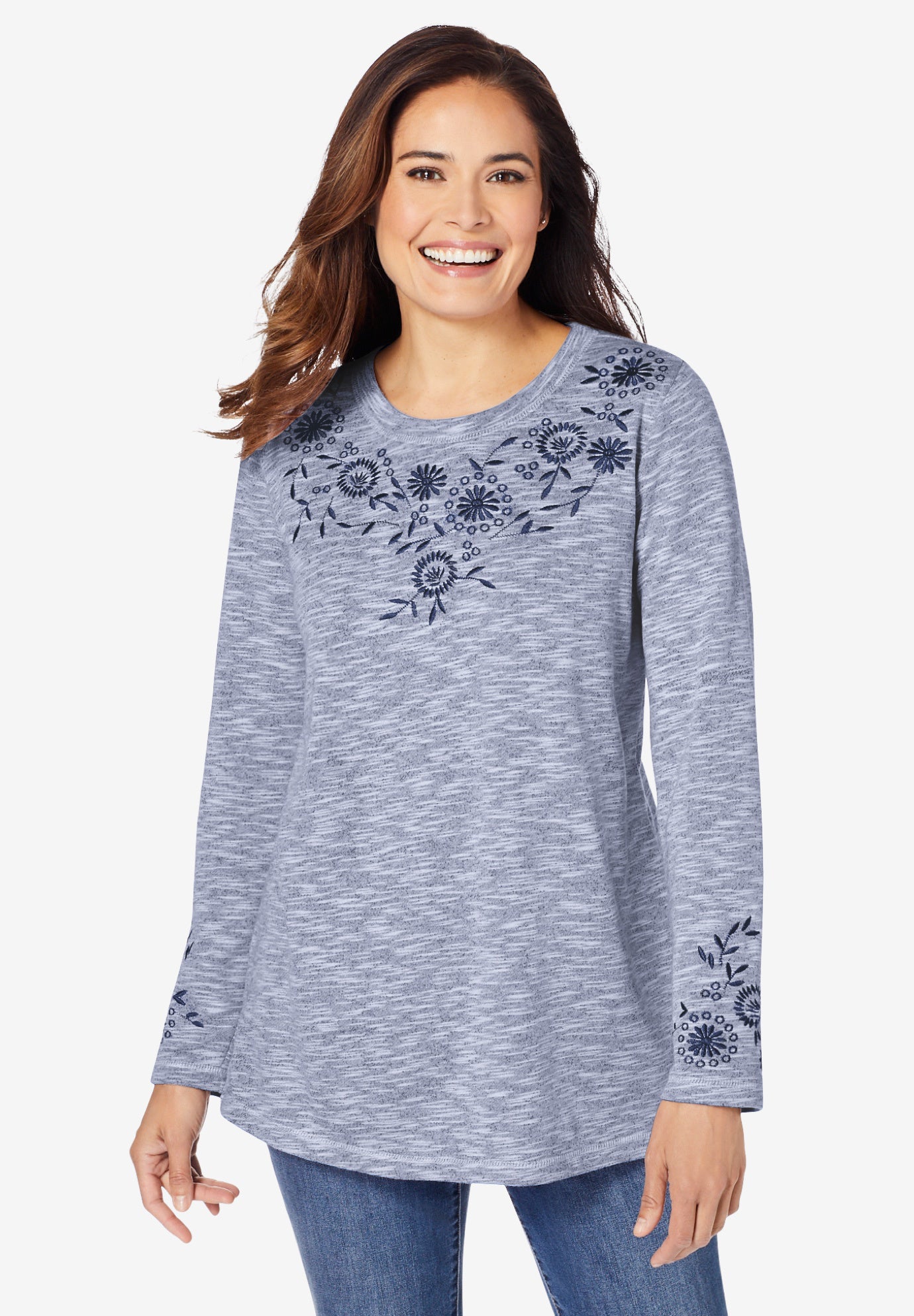 Floral Embroidered Sweatshirt Tee image number 0