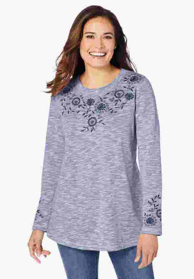 Floral Embroidered Sweatshirt Tee image number 0