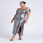 Twist Neck Lame Maxi Dress image number null