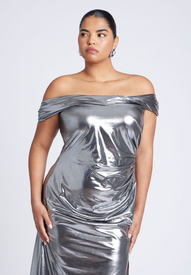 Twist Neck Lame Maxi Dress image number 3