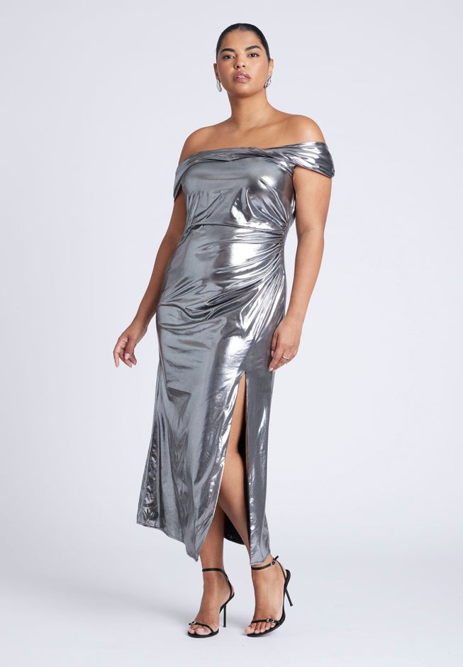 Twist Neck Lame Maxi Dress image number 4