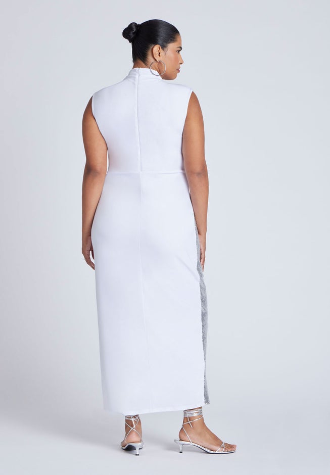 Funnel Neck Knit Dress With Sequin image number null